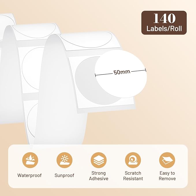 Phomemo M110 Round Labels 50X50mm(1.96" x 1.96") for Phomemo M110/M220/M221/M100/M120 Label Printer, Circle Labels Multipurpose Self-Adhesive Thermal Paper for Logo Thank Your Sticker, Black on White