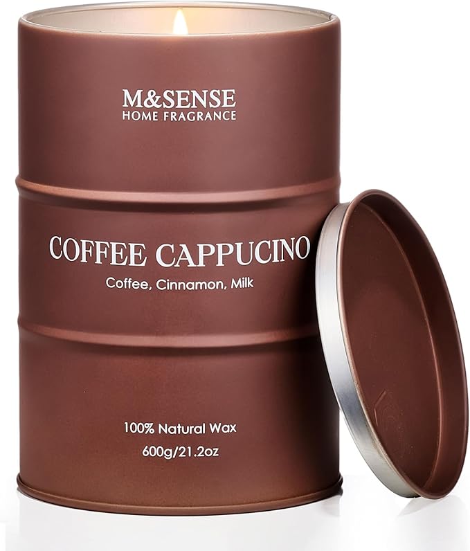 M&SENSE Coffee Cappucina Large Scented Candles Christmas Decor, Hoilday Soy Wax Christmas Candle 21.2oz 120 Hours, Coffee Aroma Candle Unique Housewarming Appreciation Gifts