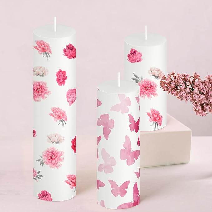 MTLEE 84 Pcs DIY Candle Painting Kit Include 12 White Pillar Candles 60 Colored Tealight 12 Paint Brushes for DIY Crafts Birthday Wedding Party Centerpiece(2"x4", 2"x6", 2"x8")