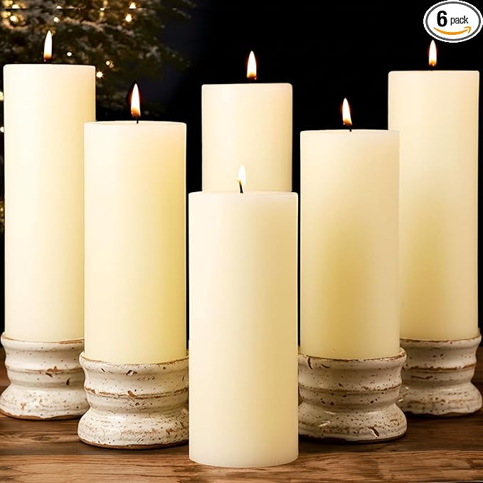2.8x8 Inch 100 Hours Ivory Pillar Candles, 6 Pack, Long Burning Unscented Tall Pillar Candles, Large Candle for Holiday Decor, Home Decor, Emergency and Events,Dripless & Smokeless