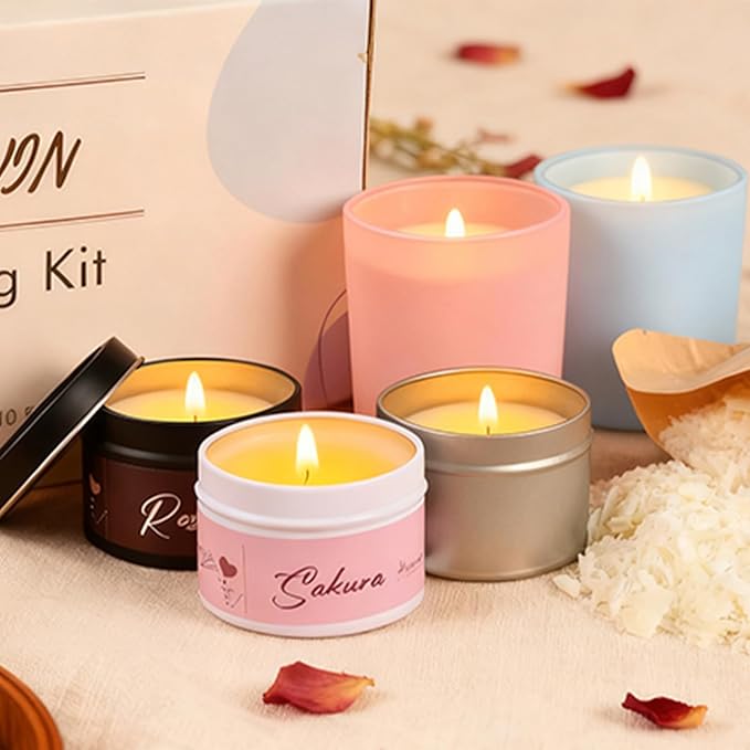 SHOWIN Candle Making Kit, DIY Candle Making Supplies for Adults, Starter Soy Wax Candle Kit with Candle Tins, Scented Home Decoration