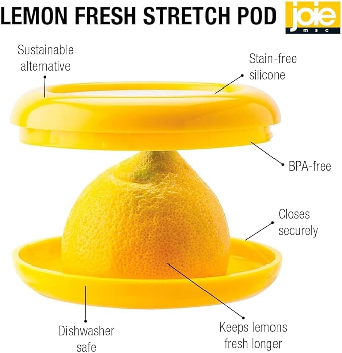 Joie Fresh Stretch Pod Lemon Storage Container, Silicone Food Saver, Keeps Leftover Produce Flavorful and Firm in Fridge, Reusable Kitchen Gadget, Dishwasher Safe, BPA-Free