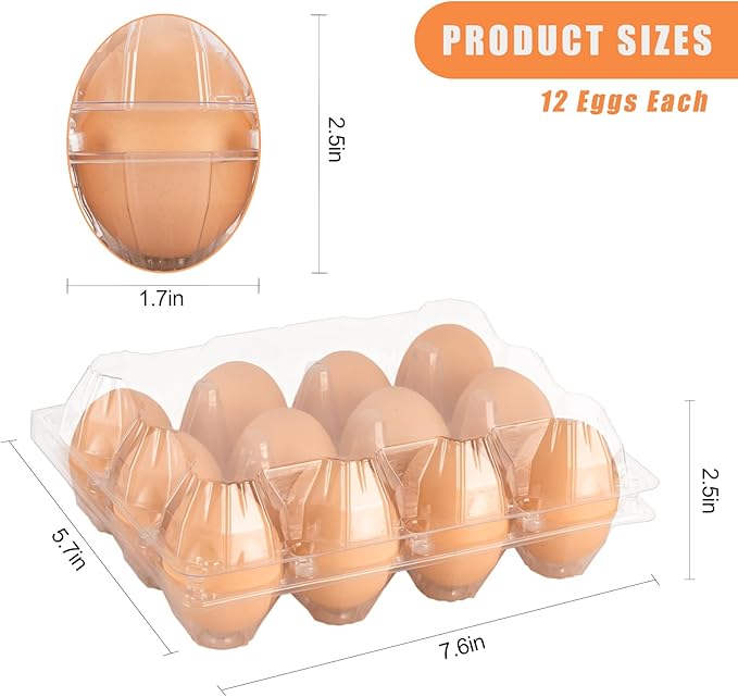 100 Pack Clear Plastic Egg Cartons, Reusable Stackable Egg Containers for Farm, Market & Fridge Storage, 3×4 Grid