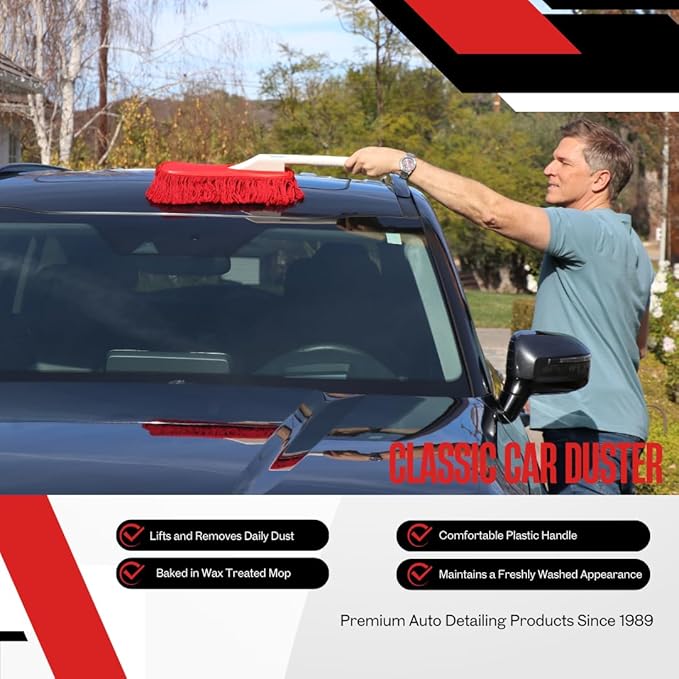 California Car Duster Plastic Handle Duster with Red Cotton Mop 73554 Quickly and Safely Removes Light Daily Dust