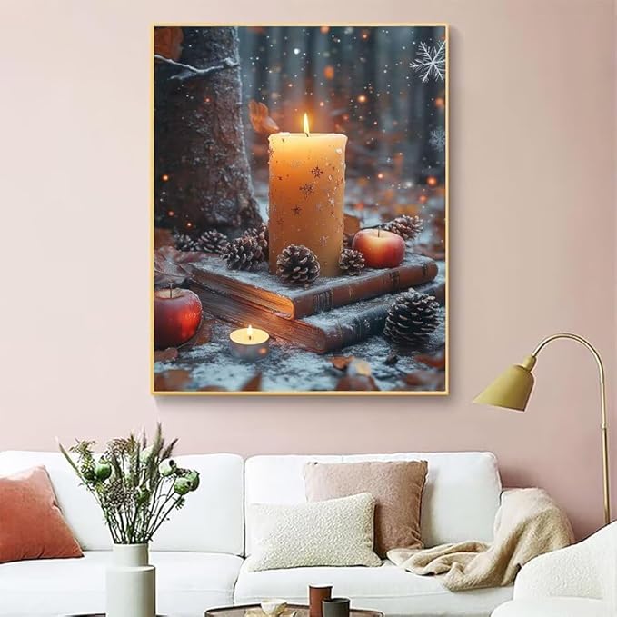 Diamond Painting Kits for Adults Candle Diamond Painting Kits Winter 5D Full Square Drill Strass Crystal Crafts for Adults DIY Art Kit for Beginner, Home Wall Art, Gifts for Women 24x35in U-Y93446