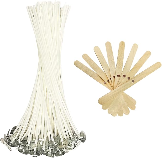 100 Pieces Cotton Candle Wick 6" Pre-Waxed for Candle Making Wicks Candle DIY 100% Natural Cotton 10 pcs Candle Wicks Fixing Bars