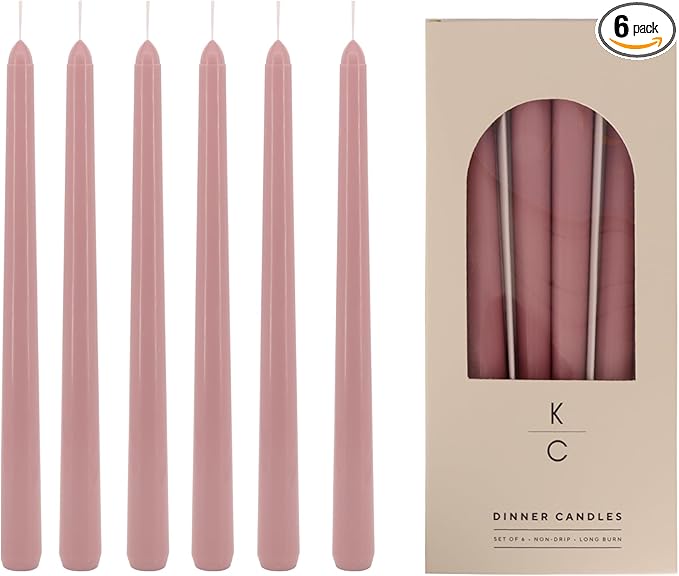 Tapered Dinner Candles - Soy & Paraffin Blend, Dinner Candles with Long-Lasting 7-Hour Burn for Stylish Homes - Candle in Curated Colors Ideal Gift for Hosts, Brides & Event Planners-Dusty Rose