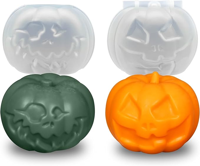 2 Pcs Pumpkin Candle Mold Halloween Resin Casting Silicone Mold for DIY Aromatherapy Candles Wax Plaster Polymer Clay Decoration