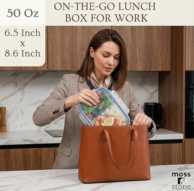 Moss and Stone Rectangular Borosilicate Glass Meal Food Containers - Prep Food Storage Containers Airtight - Snap Locking Lids – Microwave, Oven, Freezer, Dishwasher Safe – with 2 Compartment 2 Pack