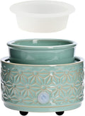 ASAWASA Wax Melt Warmer with 1 pc Silicone Dish,3-in-1 Ceramic Wax Melter Burner for Kitchen Home Spa Yoga Gift (Cyan Hexagon Pattern)