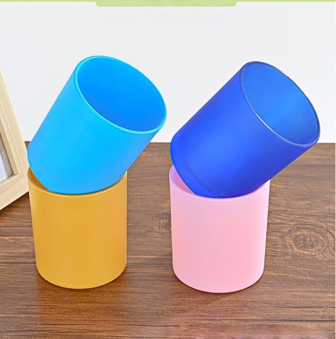 Candle Jars for Making Candles - Candle Making Kit & Supplies - Glass Jars with Lids - Candle Containers - Glass Candle Jars - Decorative Aesthetic Colored Frosted Glass Candle Cups with Wooden Lids