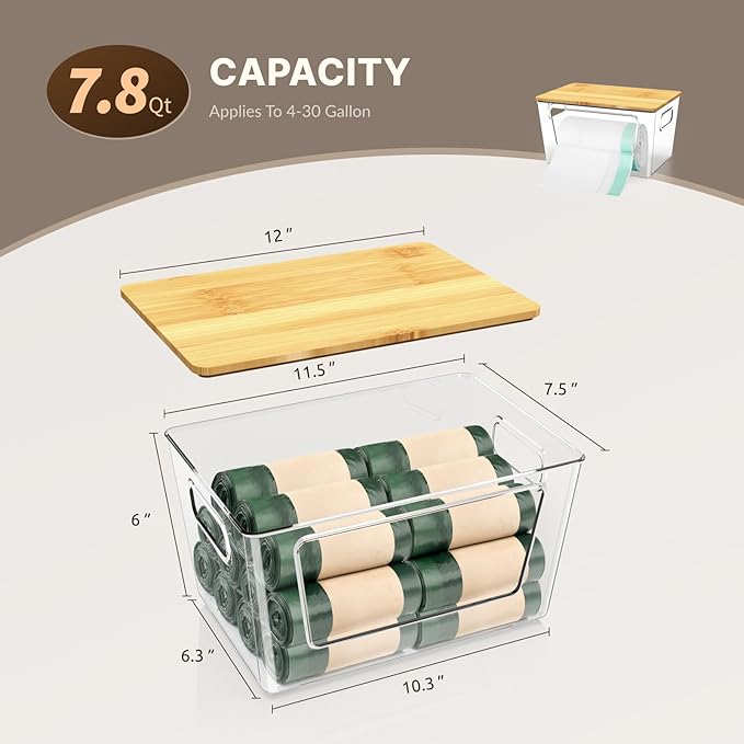 IDEATECH Trash Bag Holder Dispenser, Stackable Storage Box for 4/13/30 Gallon Plastic Bags, Clear Garbage Bags Container Dispenser for Kitchen, Pantry, Under Sink, Laundry Storage Organization (1Pack)