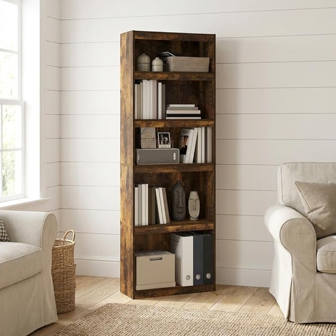 Furnifact Amber Pine 5-Tier Shelf Bookcase, Durable Wood Construction, Multi-Functional Storage, Stylish Rustic Finish, Suitable for Living Room or Office