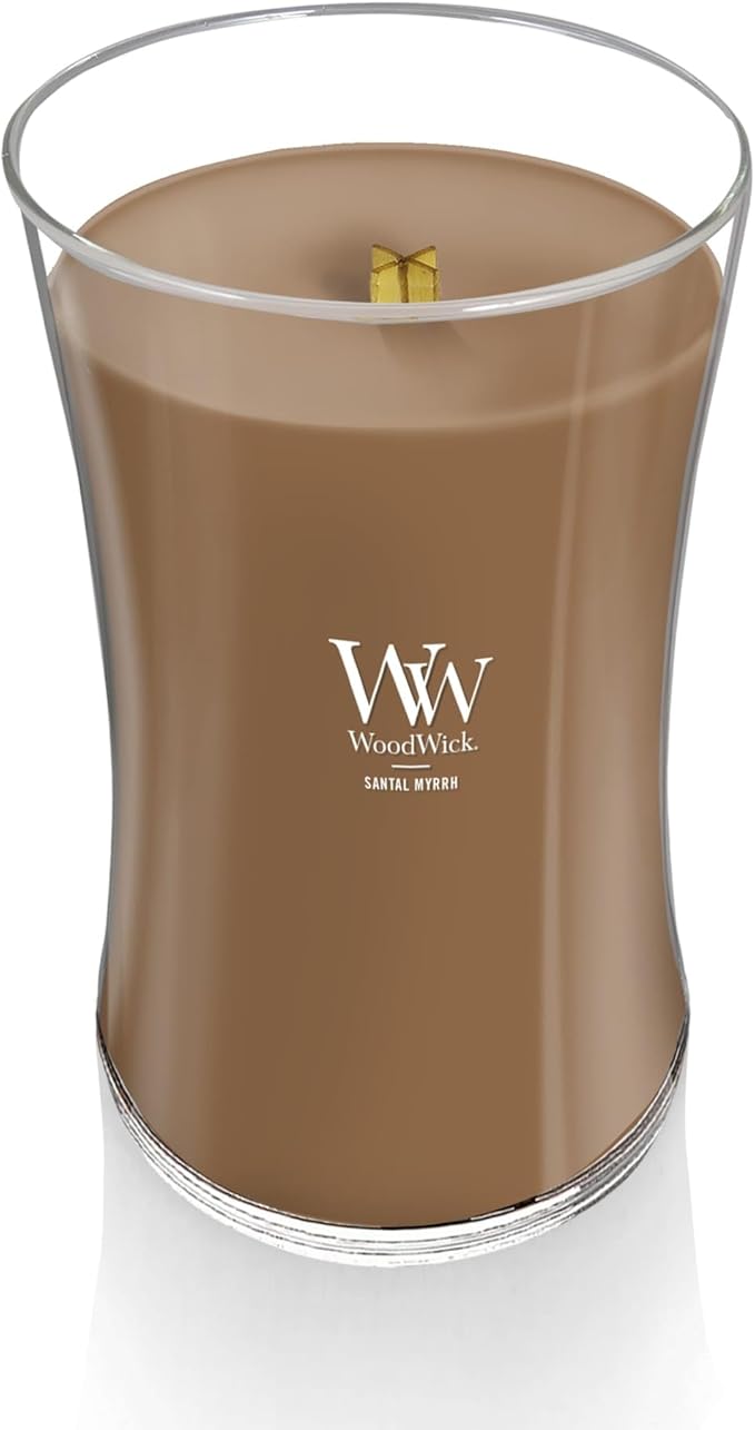 WoodWick Large Hourglass Candle Santal Myrrh - Premium Soy Blend Wax Pluswick Innovation Wood Wick Made in USA