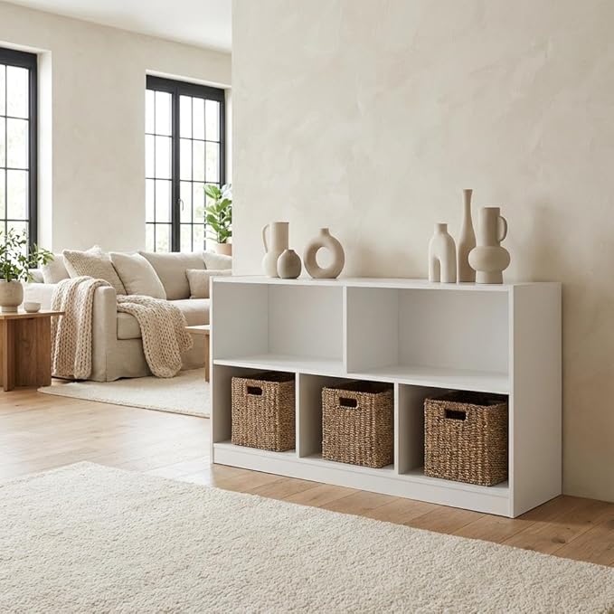 Furnifact White Bookcase with Sleek Wooden Design, Single Piece Construction, Modern Storage Solution for Living Room, Office, and Bedroom