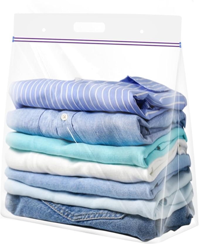 Zipper Storage Bags with Handle and Bottom, Pack of 12, 3 Gallon Heavy Duty Clear Handy Plastic Bag, 16"x18" Reusable Large Zip Storage Bag for Sports, Travel, Moving and Clothes, 3-Mil Thick