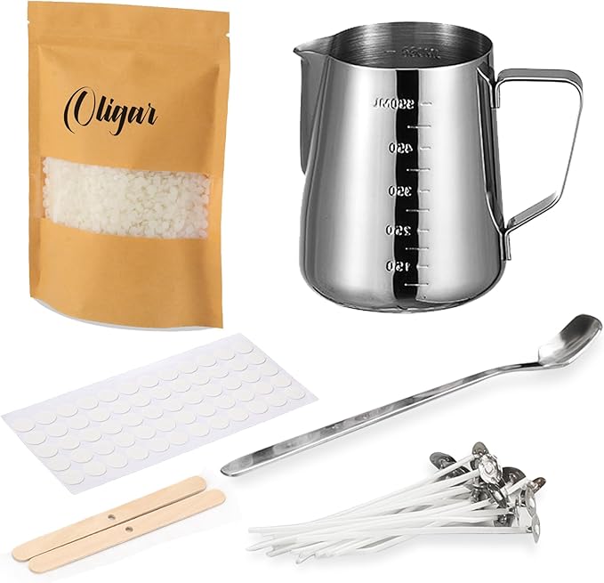 Oligar Complete Candle Making Kit, Candle Making Supplies for Adults,Beginners, Including Bees Wax, Pouring Pot, Candle Wicks, Wick Clips, Rubber Pads, Stirring Spoon, Instructions