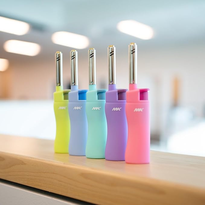 MK Lighter 4PCS Candle Lighters with Refillable, Random Colors, Windproof Flame, Ideal as Lighter for Candle, BBQ, Random Color (Harmony-4PC)