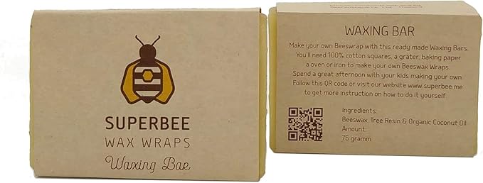 SuperBee Beeswax Block for DIY Beeswax Wrap Making Kit with Tree Resin & Coconut Oil, 75g Bar Makes Up to 10 Wraps, Natural Ingredients for Homemade Food Wax Wraps for Sustainable Living
