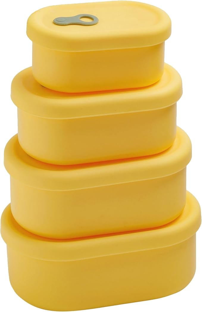 Premium Korean-Made Silicone Airtight Food Container with Steam Vent – BPA Free, Leakproof, Microwave & Freezer Safe Meal Prep. & Leftovers Storage (Mango Yellow, 4p Multi-Size Set)