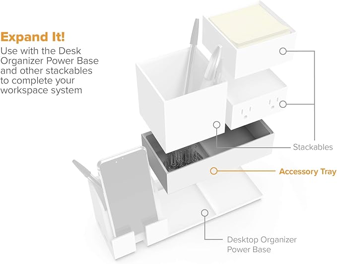 Bostitch Office Konnect Desk Organizer Accessory Tray, Wide, Stacks for Desktop Storage, White