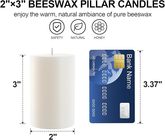 White Natural Beeswax Pillar Candles-120 Hours Burn Time 100% Pure Beeswax Candles | Organic Bees Wax for Home, Prayer, Christmas, Party | Unscented, Smokeless, Dripless 6 Pack (2×3 inch)