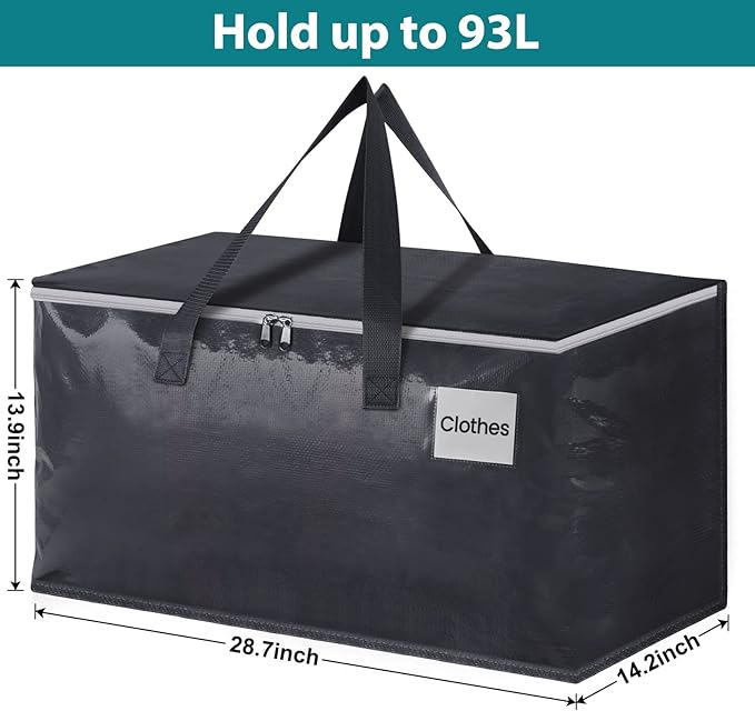 Fabspace Moving Boxes Heavy Duty Moving Bags with Strong Zippers and Handles Collapsible Moving Supplies, Storage Totes for Packing & Moving Storing 93L,8-Pack