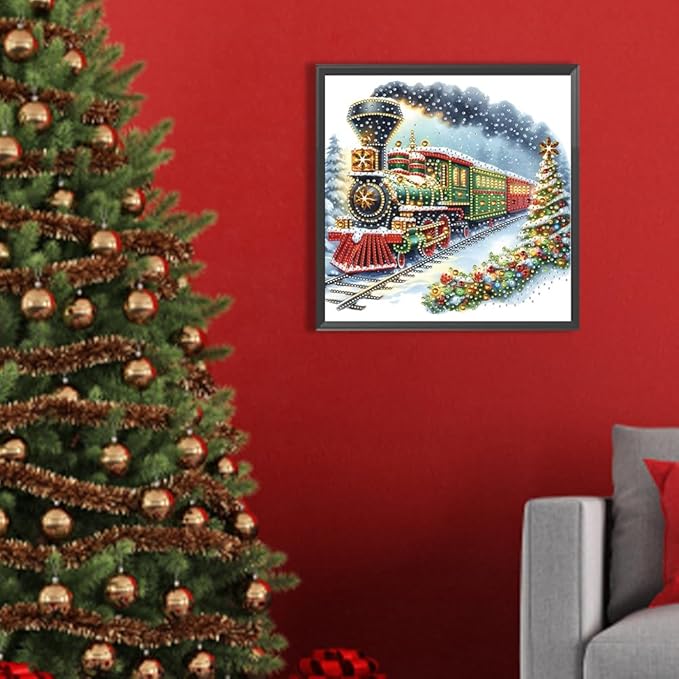 Christmas Train 5D Special Shape Diamond Art Kits for Beginners, Christmas Winter Theme Diamonds Painting Kits for Adults,DIY Crystal Rhinestones Diamond Paintings for Home Wall Decor 12×12Inch