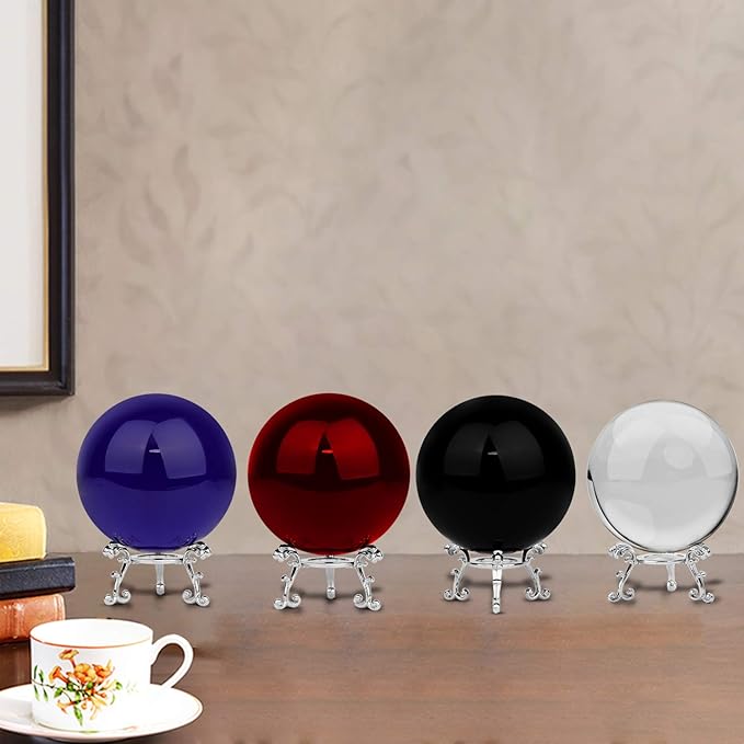 MerryNine 80mm/3.15" Top K9 Crystal Ball with Stylish Metallic Stand and Microfiber Clean Cloth, Decorative and Photography Accessory (Obsidian Black)
