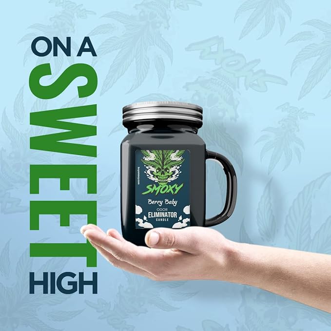 Smoxy Smoke Odor Eliminator Candle - Scented Candle for Home - Indoor Space Deodorizer & Air Freshener with Fragrance Pet Smell - Natural Palm Wax - Glass Mason Jar, 13oz. (Berry Baby)