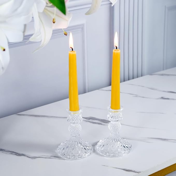 6'' Natural Beeswax Taper Candles Set of 12, DEYBBY Smokeless and Dripless Beeswax Candles, 4-5Hrs Burn Time, Nontoxic