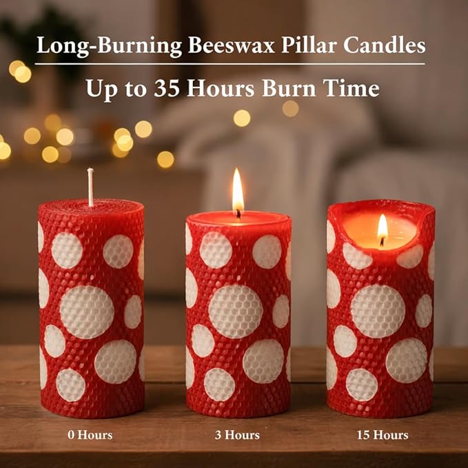 Hand Rolled Beeswax Pillar Candles 2 Packs, Non Toxic Beeswax Candles-70 Hours Long Burning, Organic Emergency Bees Wax Candles for Home, Paryer, Parties, Unscented Dripless Smokeless Candles, 2x4in