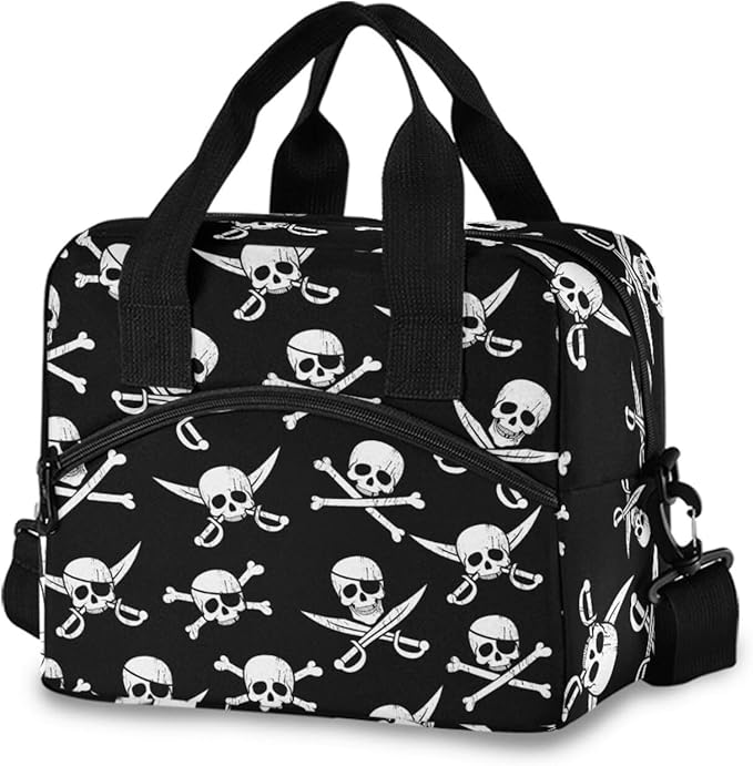 CBBYY Pirate Skull Lunch Bags for Women Men, Reusable Insulated Lunch Box, Adjustable Shoulder Straps Tote Lunch Bag for Work Picnic School