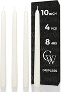 CANDWAX Ivory Taper Candles 10 inch Dripless - Set of 4 Tapered Candles - Smokeless and Unscented Taper Candlesticks Long Burning - Hand Poured Tall Candle Sticks