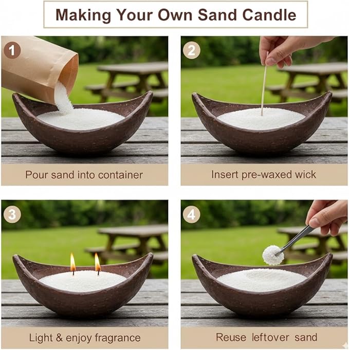 Monivi Scented Candle Sand with Wicks 3.53oz White Sand Candles Pearled Candle Sandwax Beads Mothers Day Gift 16 Burn Hours Refillable Candle Wax for Candle Making (Scented Vanilla)