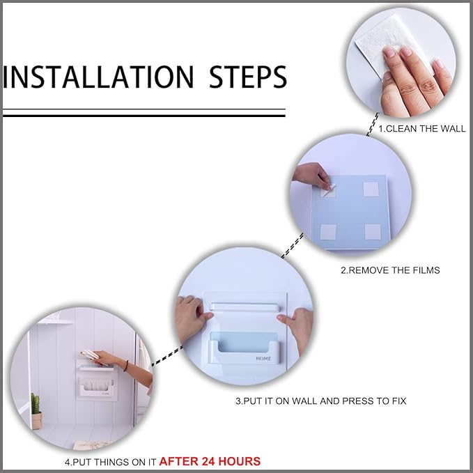 Bedside Shelf - Stick On Wall Mounted Bed Room,Dorm,Office Adhesive Floating Accessories Caddy Organizer/Holder for Phone,Glasses,Remote Control,Keys,Pens - Plastic Material- White