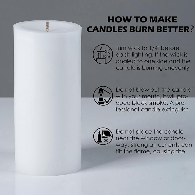 White Pillar Candles, Unscented Pillar Candles Bulk - 50 Hour Long Burn Time - Dripless and Smokeless White Wax Candles Dinner Table, for Wedding,Christmas and Home Decor [6 Pack, 2.8x4 inch]