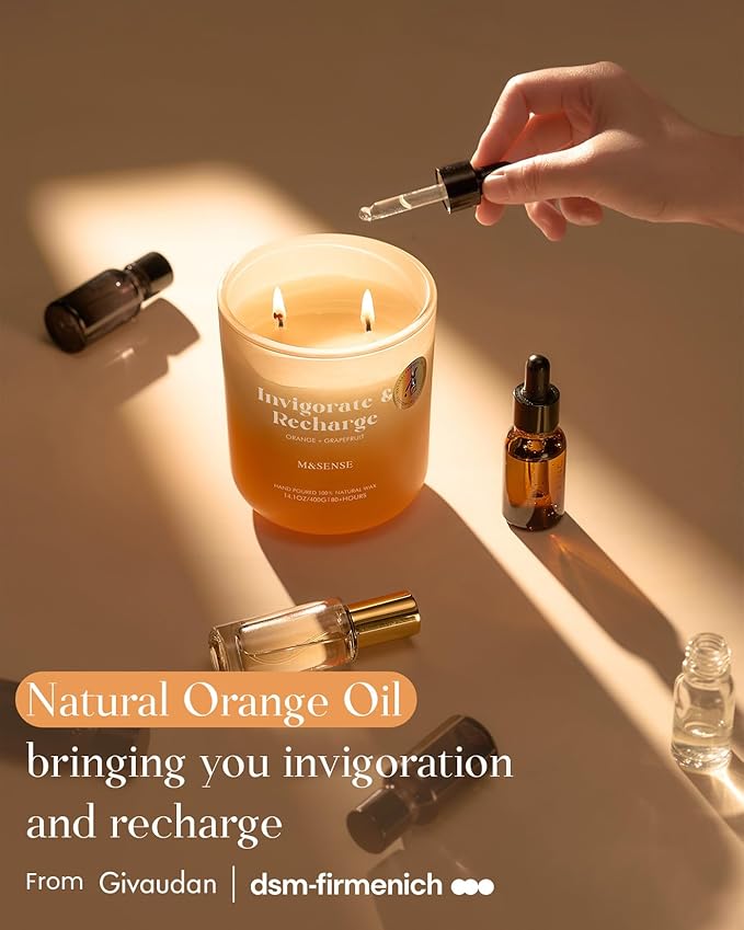 M&SENSE Orange Grapefruit Candle for Home Scented, 14.1oz Non Toxic 80 Hours Long Lasting Natural Soy Wax 2 Wick Aromatherapy Candle for Bath Bedroom, Spiritual Healing Gifts for Housewarming