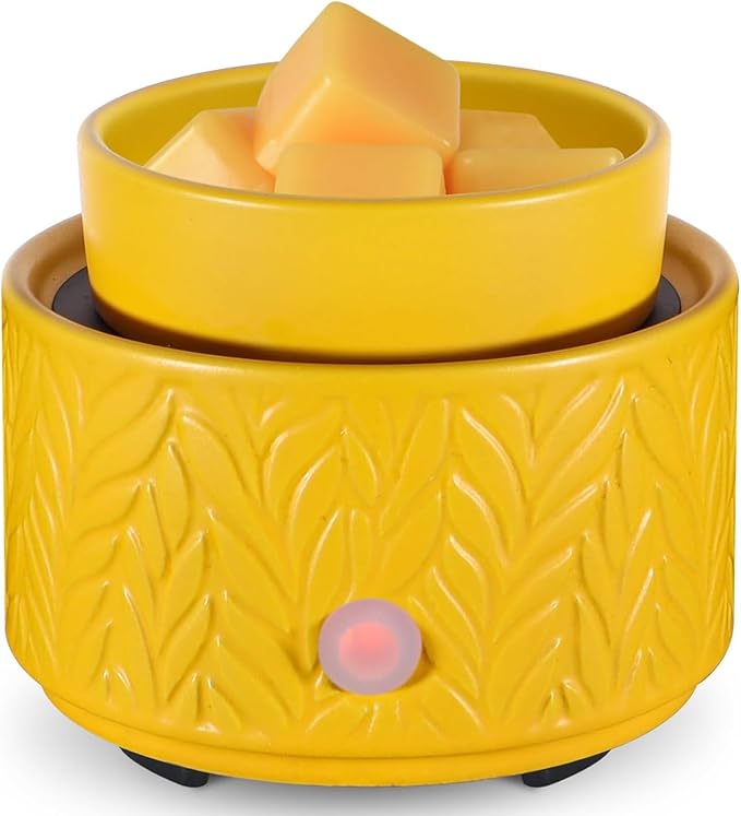 Ceramic Wax Melt Warmer, Fragrance Wax Warmer 4-in-1 Electric Candle Wax Melter and Wax Cubes for Home Office Bedroom Aromatherapy Essential Oil Burner is Birthday Gifts for Women Mom Girl(Yellow)