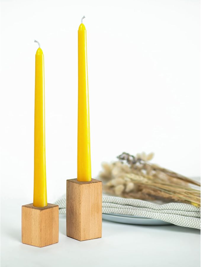 CANDWAX 12 inch Yellow Taper Candles Set of 12 - Unscented Smokeless Dripless Yellow Candles - Perfect for Home Décor, Special Occasions and Ordinary Dinners - Easter Candlesticks