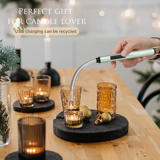 MeeToo Lighter, Electric Candle Rechargeable USB Lighter Plasma Arc for Candle Birthday Camping Green