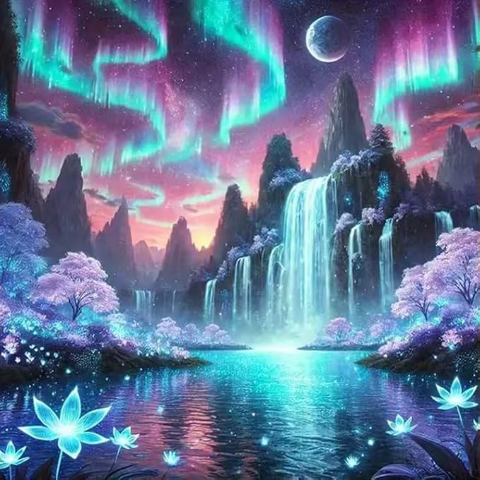 VIGEGU Diamond Art Kits for Adult,Aurora Scenery Diamond Painting for Beginnger, Waterfall 5D DIY Full Drill Rhinestone Diamond Dots Gem Painting Home Wall Decor 13.7x13.7 in