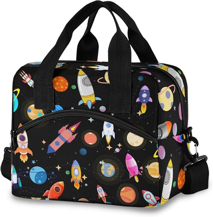 CBBYY Planet Rocket Lunch Bags for Women Men,Reusable Insulated Lunch Box, Adjustable Shoulder Straps Tote Lunch Bag for Work Picnic School