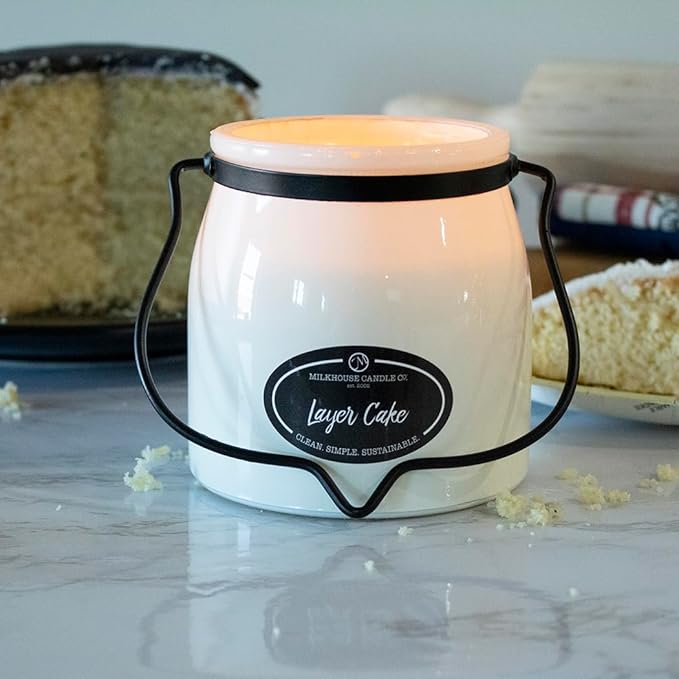 Milkhouse Candle Company - Vanilla Layer Cake - Creamery Collection - 16oz Double Cotton Wick Soy Candles with Beeswax - Long Burn Time, Made in The USA - Non Toxic, Premium Scented Candles