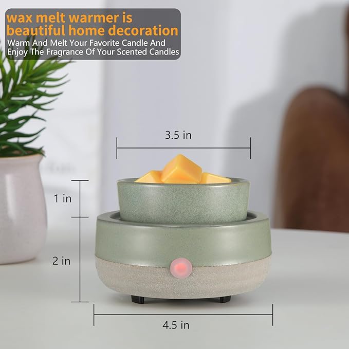 Candle Wax Melt Warmer with Timer Ceramic Electric Wax Melt 4-in-1 Oil Burner Adjusting Temperature Fits Yankee Large Jar Scented Candle for Home Decor Birthday Gifts for Women Mom Grandma Girls Green