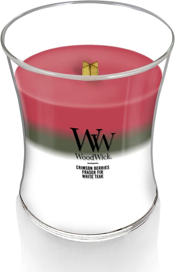 WoodWick Winter Garland Trilogy Holiday Candle Gifts for Women and Men, 9.7 oz Medium Hourglass Trilogy Candle with Crackling Wick