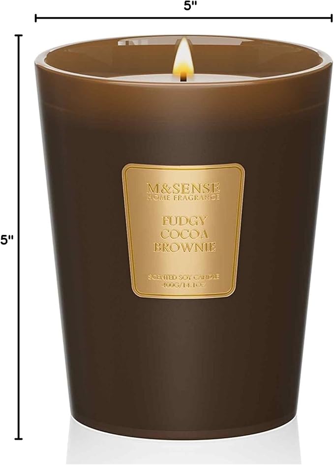 M&SENSE Fudgy Cocoa Brownie Soy Candle, 14.1oz 60H Long Lasting, Aromatherapy Candle for Living Room Cozy New Year Winter Housewarming Gifts