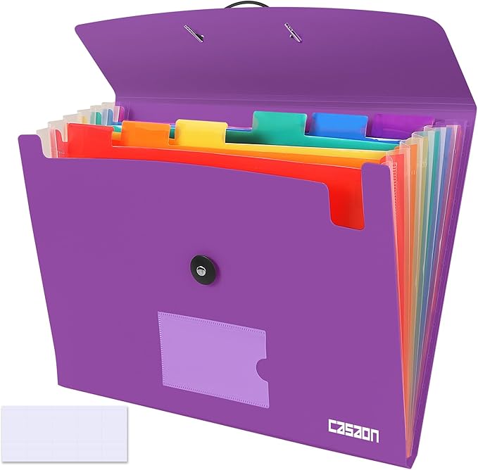 7 Pocket Accordian File Folders, Expanding File Folder A4 Letter Size Paper Portable Document Organizer-Purple