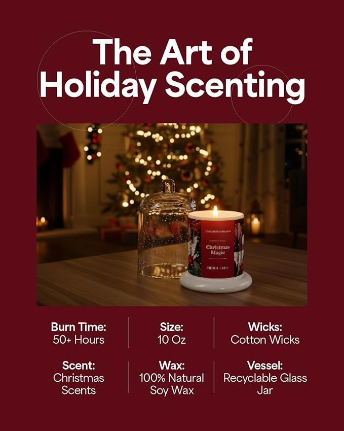 Christmas Magic Scented Candle, 10oz Natural Soy Wax Clear Bell Jar, Up to 60 Hours Long-Lasting, Clean Burn, Non Toxic Aromatherapy Candles for Home, Stocking Stuffer Holiday Gift