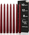 CANDWAX 10 inch Burgundy Taper Candles Set of 12 - Unscented Dripless Burgundy Candlesticks - Christmas Taper Candles with Burning Time up to 8 Hours - Christmas Candle Sticks